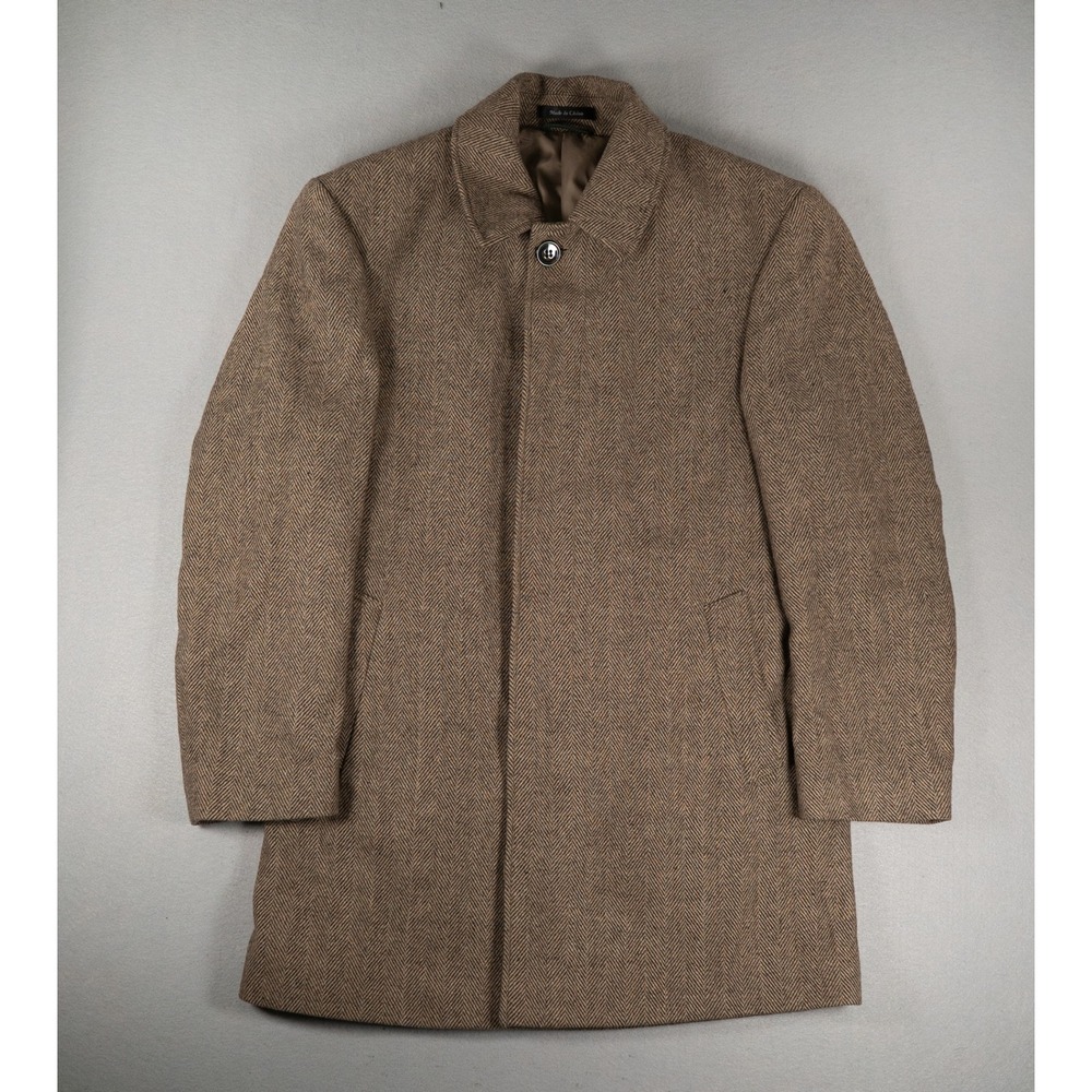 Lauren Ralph Lauren Mens Overcoat Car Coat Herringbone Brown Wool Blend XL XLG